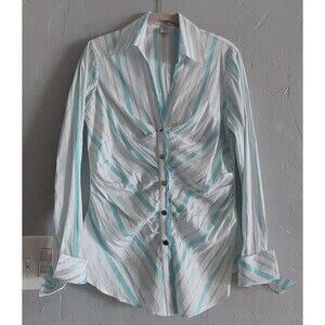 Caché Tops Blouse Women's L,y2k, Cotton Polyester, Striped, Peplun,long Sleeve.